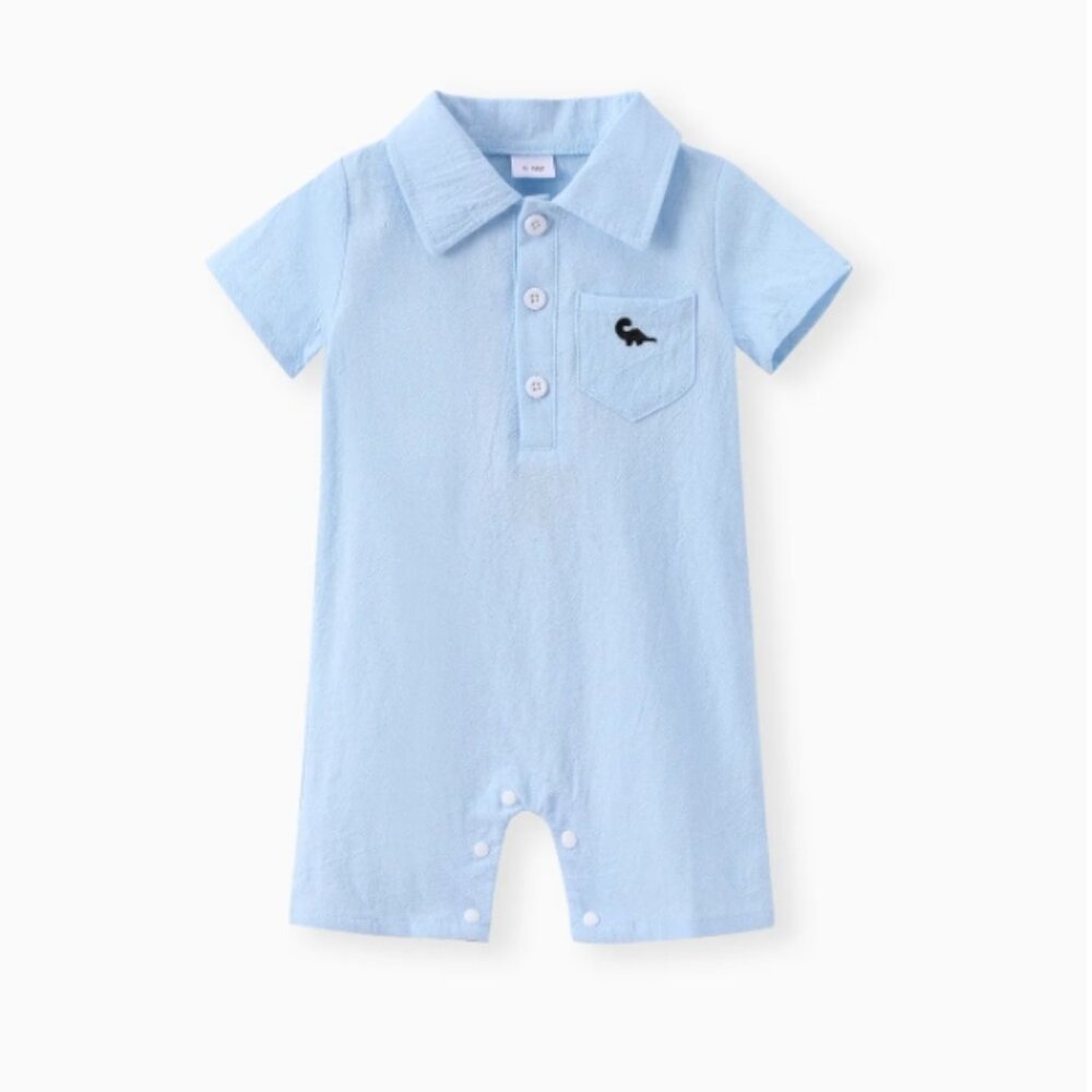 NWT Baby Boy 100%Cotton Buttons Pocket with Dinosaur Pattern Lapel Neck Jumpsuit